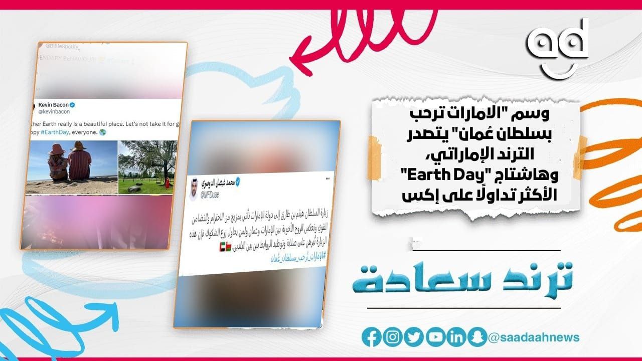 "الإمارات ترحب بسلطان عمان" يتصدر الترند الإماراتي.. وهشتاج "يوم الأرض" الأكثر تداولا على إكس